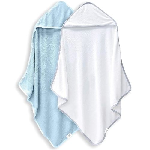 2 Pack Baby Bath Towel - Rayon Made from Bamboo, Ultra Soft Hooded Towels for Babies,Toddler,Infant - Newborn Essential -Perfect Baby Registry Gifts for Boy Girl - Blue and White