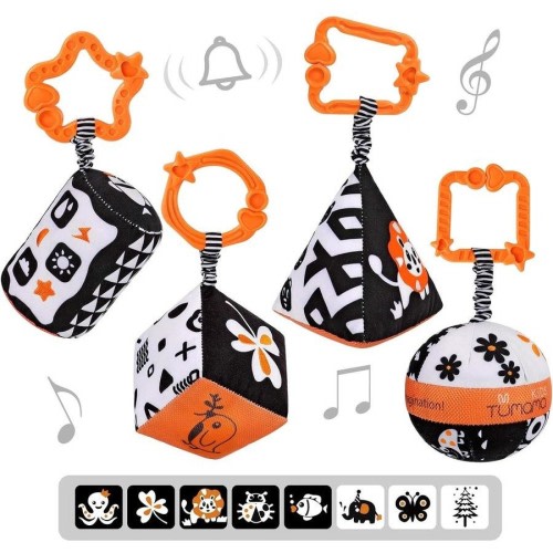 High Contrast Baby Toys: Stroller Toy for Car Seat - 4 Pack