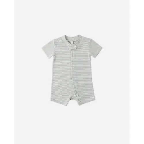 Zip Short Sleeve Sleeper Sage Micro Stripe