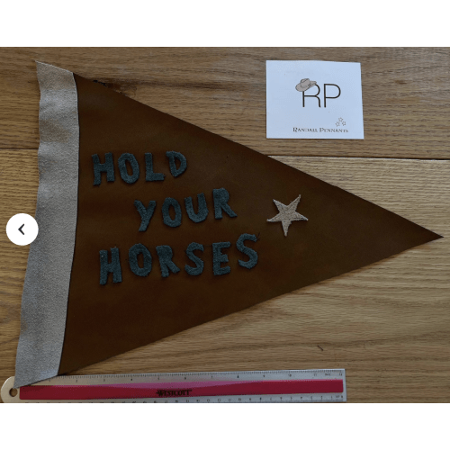 A Western Inspired Pennant - HOLD YOUR HORSES in blue Western Wall Pennat | Pennats | Cowboy Pennants, Western Home Decor