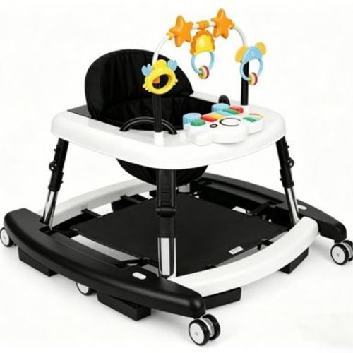Kmaier 5-in-1 Music and Lights Baby Walker Foldable with 5 Adjustable Heights,Black