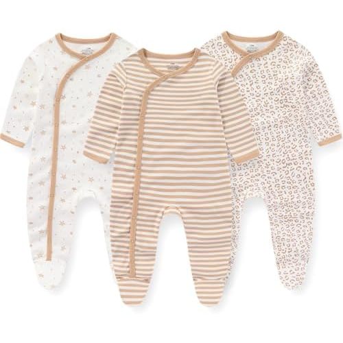 Baby Boys Girls Footies One-Piece Romper Long-Sleeve Jumsuit Cotton Newborn Clothes Set 3-Pack Baby Pajamas