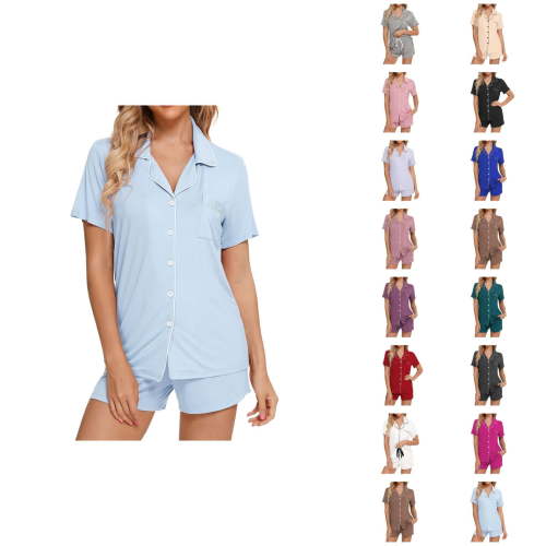 Oversized Lounge Set – Pajamas for Women Womens Pajamas Set Short Sleeve Sleepwear Button Down Nightwear Shorts Soft Home Wear Sets