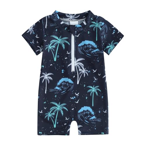 Xiaodriceee Toddler Baby Boy Swimsuit One-Piece Zipper Starfish Tree Print Bodysuit Sunsuit Swimwear Bathing Suit