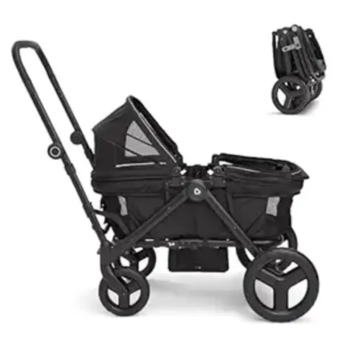 Munchkin Collapsible Wagon for Kids, Foldable, Ultra-Compact and Lightweight Stroller Wagon, All-Terrain Wheels, Adjustable Sun Canopy - Holds Up to 2 Passengers, Black