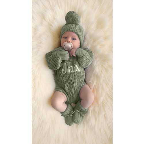 Personalized Baby Knit Romper, Embroidered Name, Newborn Gift