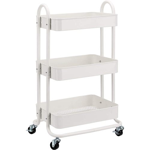 Amazon Basics 3-Tier Rolling Utility or Kitchen Cart, Lockable Wheels, Multifunctional Storage, White