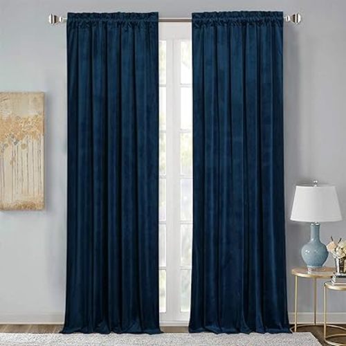 StangH Velvet Curtains 108 inches - Thermal Blackout Velvet Drapes Extra Long Tall Curtains for High Ceiling Holiday Backdrops for Parlor/Hall/Dining Room, Navy Blue, W52 x L108, 2 Panels