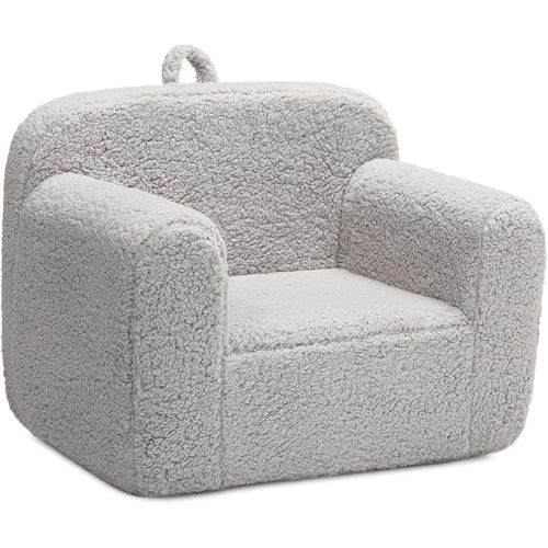 ALIMORDEN Kids Ultra-Soft Snuggle Foam Filled Chair, Toddler Cuddly Sherpa Reading Couch for Boys and Girls, Light Grey