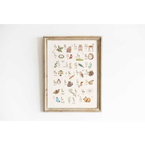 Woodland Alphabet Poster | Watercolor Nursery ABCs Wall Art