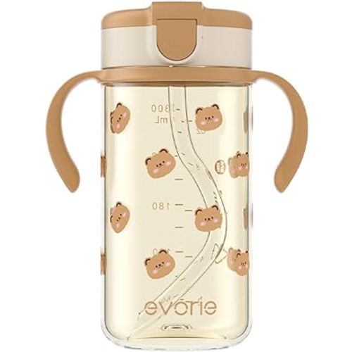 Evorie Tritan Toddler Sippy Cup with Silicone Straw, Spill-Proof Straw Water Bottle for Kids 1-4 Years Old, 10 oz, Removable Handles, Ideal for School