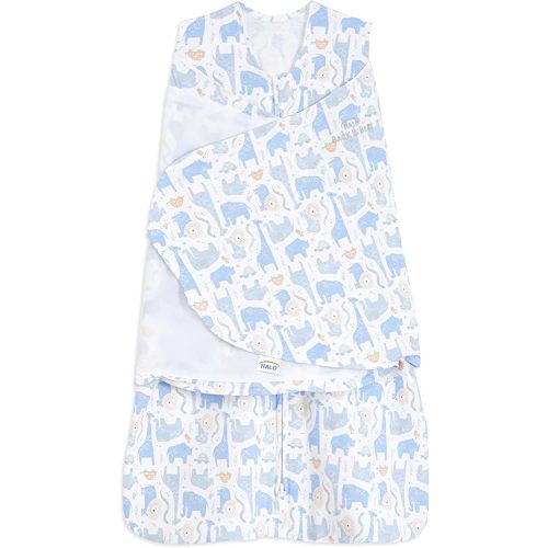 HALO 100% Cotton Sleepsack Swaddle, 3-Way Adjustable Wearable Blanket, TOG 1.5, Blue Safari, Newborn, 0-3 Months