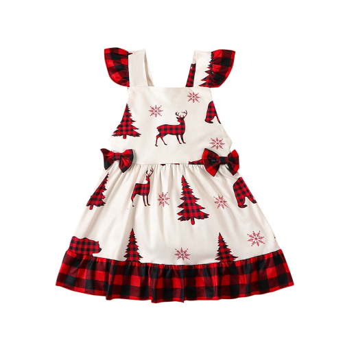 Suealasg Toddler Girls Christmas Dress 6M 9M 1T 2T 3T Kids Girls Sleeveless Square Neck Christmas Tree Print A-Line Dress Christmas Party Gifts for Baby Girls