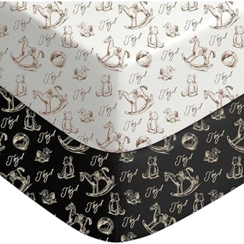 Yoofoss 2-Pack Baby Crib Sheets for Boys Girls 52x28 (Bear+Horse) | Soft & Breathable & Cozy, Fitted Crib Mattress Cover Set for Baby Bed and Toddler Mattress