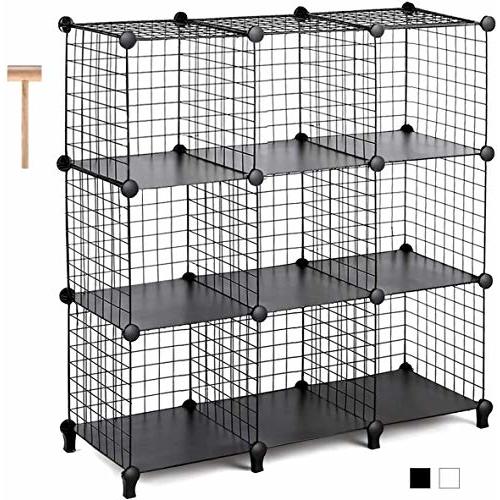 TomCare 9-Cube Metal Wire Storage Cubes Shelves, Hollow Out, Black, Stackable Storage Bins, DIY Storage Grids, Bookshelf Bookcase for Home Office, 11.8"L x 11.8"W x 11.8"H, 198 lbs Load Capacity