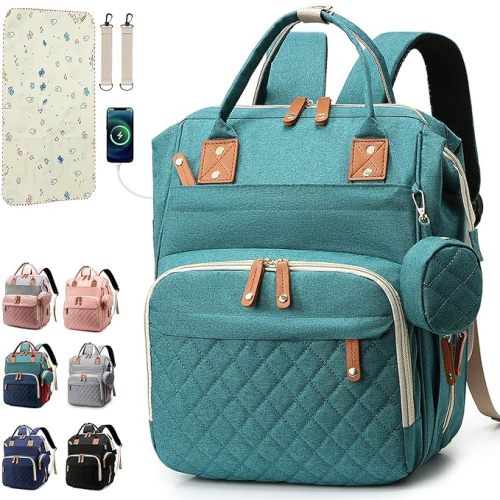 Diaper Bag Backpack Baby Bag, Baby Girl Boy Diaper Bag for Dad Mom with Pad, 16 Pockets, Pacifier Case, Large Diaper Bags Unisex for Travel (Green)