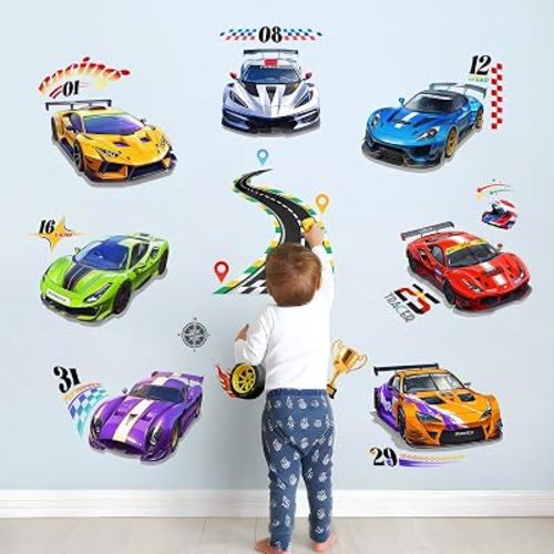 Tanlaby Racing Car Wall Decals Roads Vehicles Wall Stickers