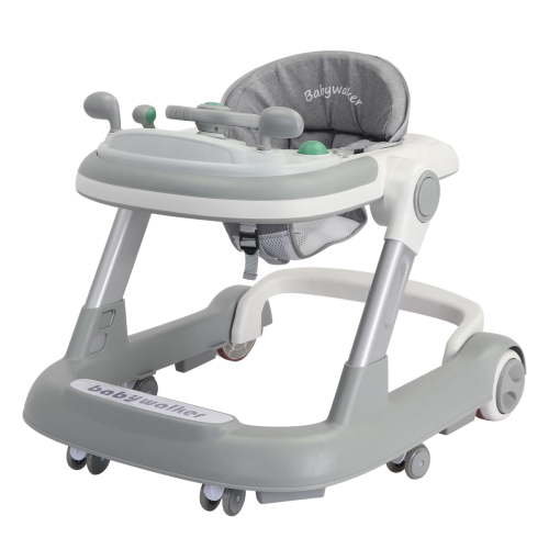 Ubravoo 2 in 1 Baby Walker, Adjustable with Removable Trays, Foldable for 6-18 Months (Gray)