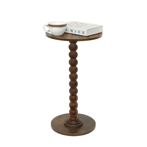 Fultyle Round Side Table, Small Drink Table for Small Spaces, Modern Accent Nightstand with Solid Wood Leg for Living Room, Bedroom, Corners, and Office (Rustic Brown)