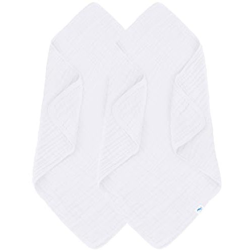 SWEET DOLPHIN Muslin Baby Bath Towels Blanket - 2 Pack 100% Cotton Towel for Babies, Infants, Toddlers - 40x40Inch - Highly Absorbent, White