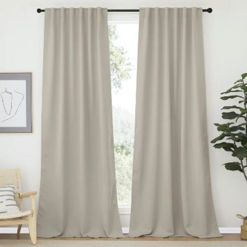NICETOWN 52"x108" Blackout Window Curtains 2 Panels Natural Thermal Drapes with Rod Pocket and Back Tab for Living Room Bedroom Camper
