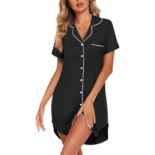 Ekouaer Womens Cotton Nightgowns Button Down Sleep Shirts Soft Night Shirts Night Dress
