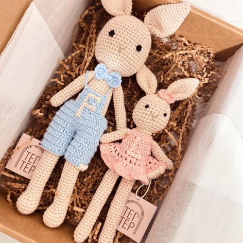 Big Brother Little Sister Bunny Dolls, Personalized Christmas Sibling Gift, Crochet Baby Dolls, New Baby Holiday Gift