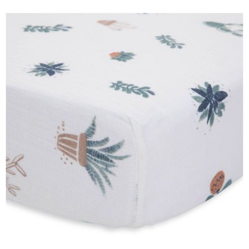 Little Unicorn Cotton Muslin Fitted Crib Sheet - Prickle Pots: Cactus Pattern, Standard Crib/Toddler, 100% Cotton