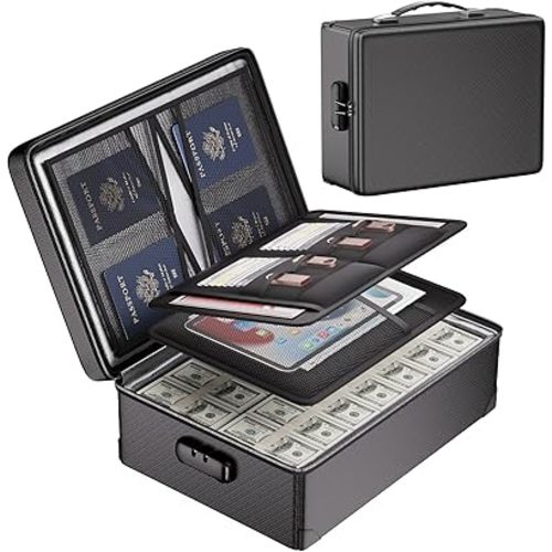 DocSafe Fireproof Document Box with Lock - 12 Layers Heat Insulated File Organizer Hard Case Safe Box with Fireproof Zipper, Home Safe Protects Important Documents, Passport, Cash (Black)