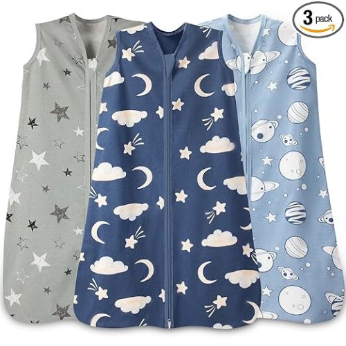 Baby Sleep Sack 0-6 Months,100% Cotton TOG 0.5 Wearable Blanket for Newborn and Infant, 3 Pack 2-Way Zipper Lightweight Sleeping Bags for Toddler