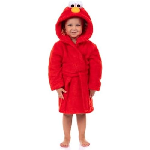 INTIMO Sesame Street Toddler Robe Elmo Plush Faux Fur Hooded Bathrobe