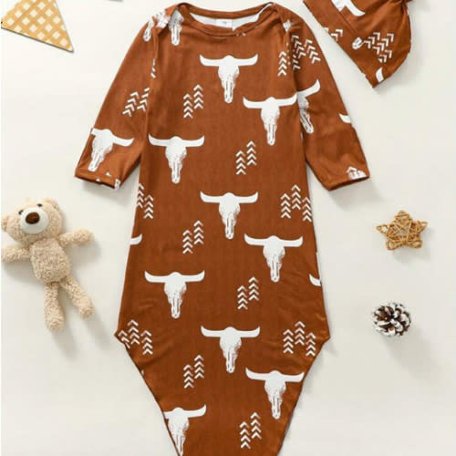 Infant Girls Boys Baby Newborn Cow Head Print Swaddle Wrap Knotted Wrap Blankets And Hat Outfit