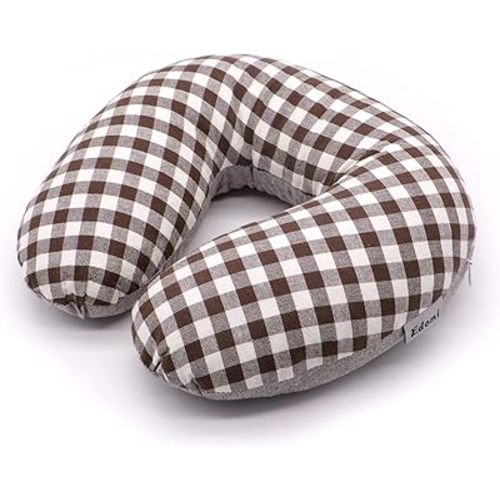 Buckwheat Neck Pillow for Sleeping U Shaped Pillow Cooling Travel Cervical Sleeping Pillow Head Neck Contour Support for Side Sleepers(12x12 inch, AB-Black)