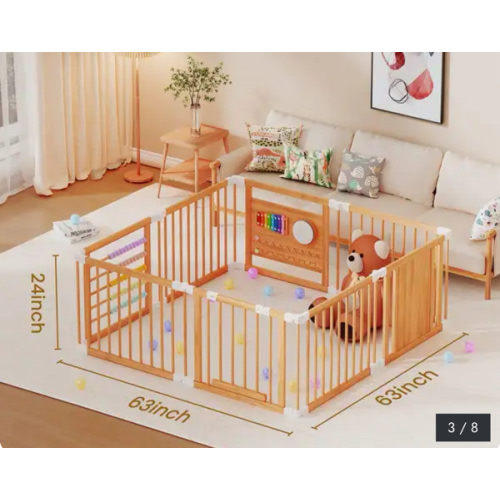Foldable Wooden Playpen with Door, Adjustable, 1-8 years, Safety Gate