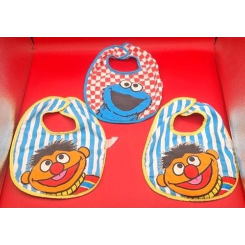 VTG Sesame Street Baby Bibs Set Of 3 Ernie & Cookie Monster Multicolor Cloth