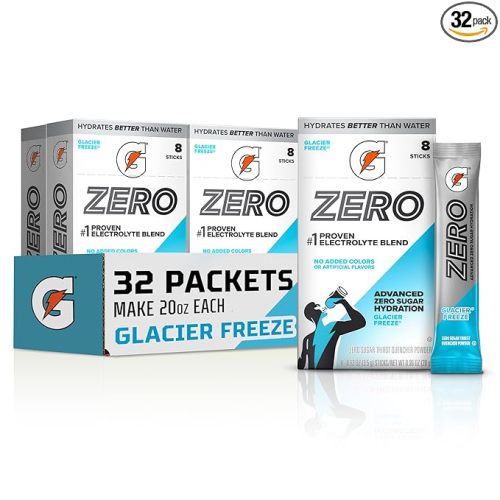 Gatorade Zero Sugar Electrolyte Powder Drink Mix, Glacier Freeze, (32 Servings), No Artificial Flavors, No Added Colors, Zero Sugar, Sports Drinks, Hydration, Electrolyte Drink