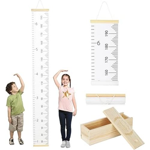 6.5FT Growth Chart for Kids with Wooden Keepsake Box - HZZHE Children Height Measurement Kit Includes Marker Pen & Wall Hook, Height Tracker Ruler Baby Essentials, Nursery Room Decor for Baby to Teen