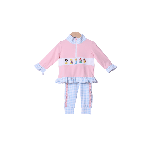 Smocked Princess Pink/Blue Gingham Pant Set