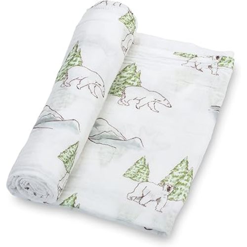LollyBanks Muslin Swaddle Blankets, 100% Cotton Soft Baby Swaddle Blanket for Boys and Girls, Large 47 x 47 Inches Breathable Baby Receiving Blankets, Baby Essentials, Registry (Polar Bear Theme)