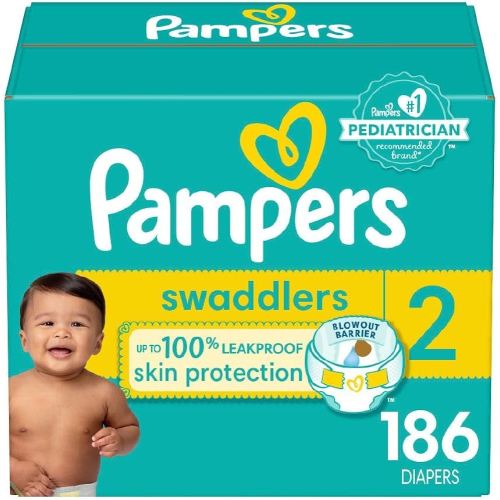 Pampers Swaddlers Diapers, Size 2 (10-22 lbs), 186 Count, Absorbent, Keeps Baby Dry and Comfortable, Skin Safe Disposable Baby Diaper