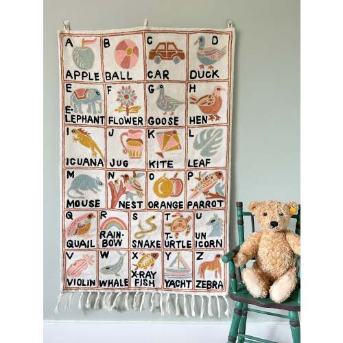 Handmade alphabet ABC crewel wall hanging tapestry | Aru (portrait) – Moppet