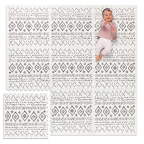 Lillefolk Baby Play Mat for Floor – 6x6ft Boho | Soft Non Toxic Premium EVA Foam Tiles for Tummy Time, Crawling & Playroom – Waterproof Interlocking Floor Mat for Babies & Toddlers (9 Tiles)