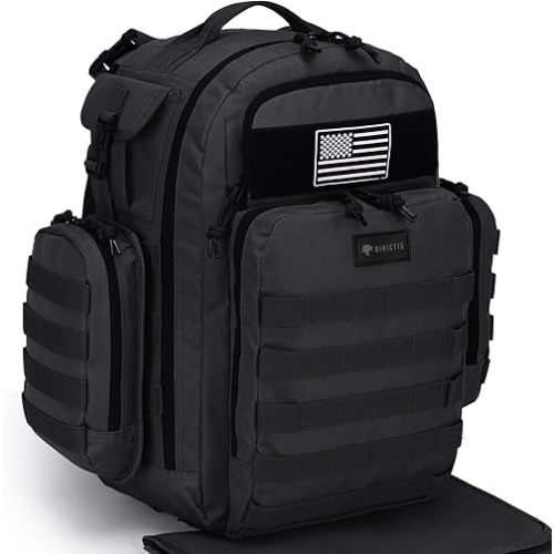 Dinictis Dad Diaper Bag, Mens Diaper Bag Backpack with Diaper Changing Mat, Military Diaper Backpack with Molle Webbing, Waterproof Pouch, Baby Wipes pocket, Insulated Bottle Pockets- Tropical Black