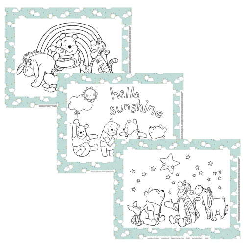 Disney Baby by J.L. Childress ColorMe Disposable Placemats - Stick on Placemats for Baby, Toddlers, & Kids, 24 Pack - Winnie the Pooh