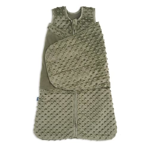 HALO Sleepsack Swaddle, 3-Way Adjustable Swaddle Blanket, TOG 3.0, Velboa, Olive Green Plush Dots, Newborn, 0-3 Months