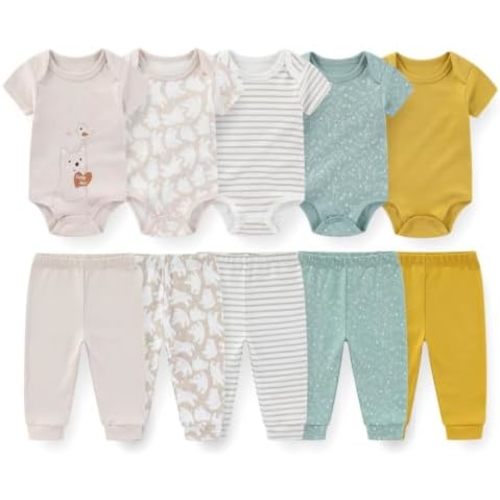 10 Pack Baby Bodysuits and Pants Set Cotton Infant Outfit
