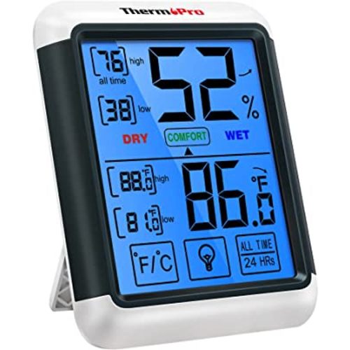 ThermoPro TP55 Digital Indoor Hygrometer Thermometer, 4-Inch Temperature / Humidity Monitor with Touchscreen and Backlit, Indoor Room Thermometer / Humidity Meter for House Home Greenhouse