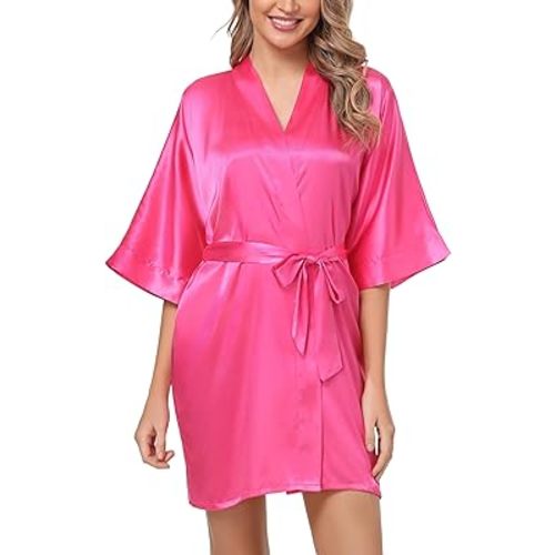 The Bund Women's Silk Robe Short Satin Bathrobe Lightweight Wedding Robes for Bridal Party Bride Bridesmaids Loungewear