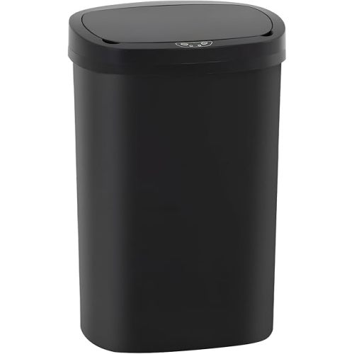 BestOffice | 13 Gallon Trash Can with Lid | Automatic Touchless Garbage Can | Odor Control | Modern Oval Design | Easy to Clean | Plastic | Black | Fits Any Kitchen, Bathroom, Office or Home