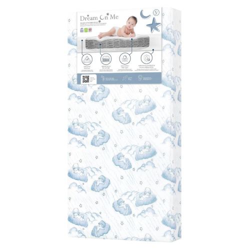 Dream On Me Nap Nest 5" Crib and Toddler Innerspring Mattress - Blue Cloud: Firm Side/Soft Side, Vinyl Cover, 2-Stage, 12 lbs